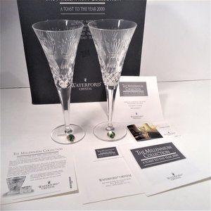 Vintage Waterford "A Toast to the Year 2000” Champagne Toasting Flutes. NWT